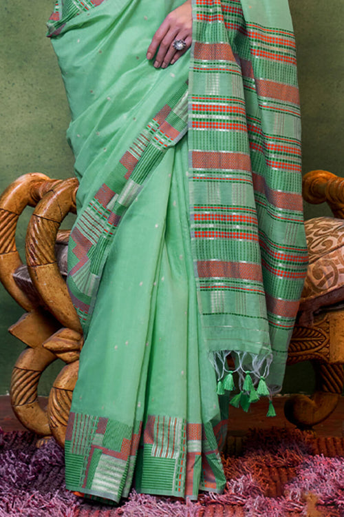 Load image into Gallery viewer, Trendy Sea Green Cotton Silk Saree With Sizzling Blouse Piece
