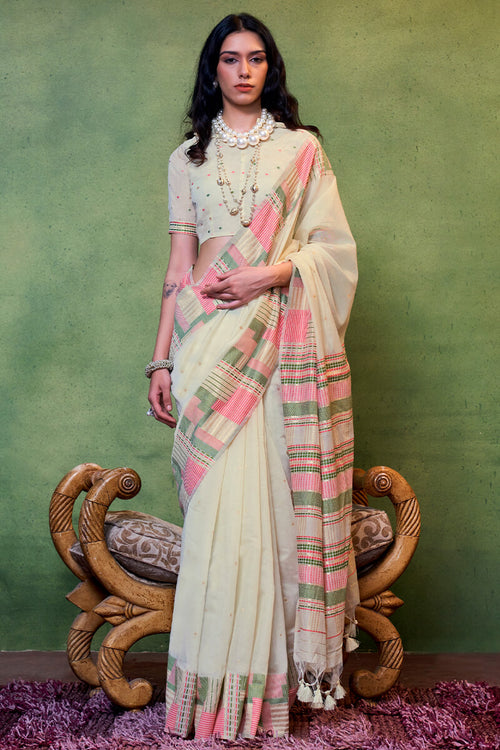 Load image into Gallery viewer, Unique Beige Cotton Silk Saree With Intricate Blouse Piece
