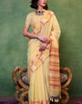 Engrossing Yellow Cotton Silk Saree With Prominent Blouse Piece