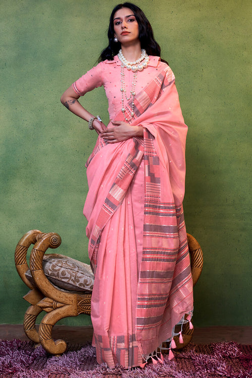 Load image into Gallery viewer, Flameboyant Pink Cotton Silk Saree With Fancifull Blouse Piece
