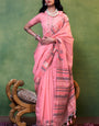 Flameboyant Pink Cotton Silk Saree With Fancifull Blouse Piece