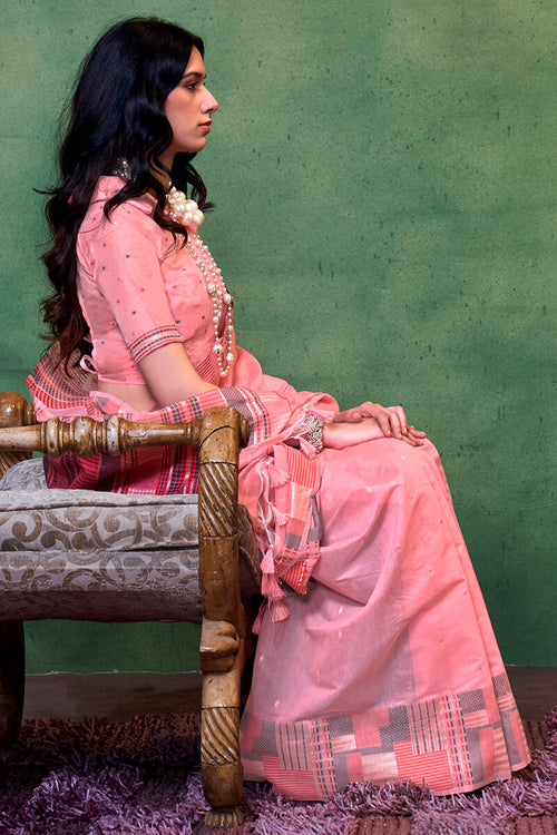 Load image into Gallery viewer, Flameboyant Pink Cotton Silk Saree With Fancifull Blouse Piece
