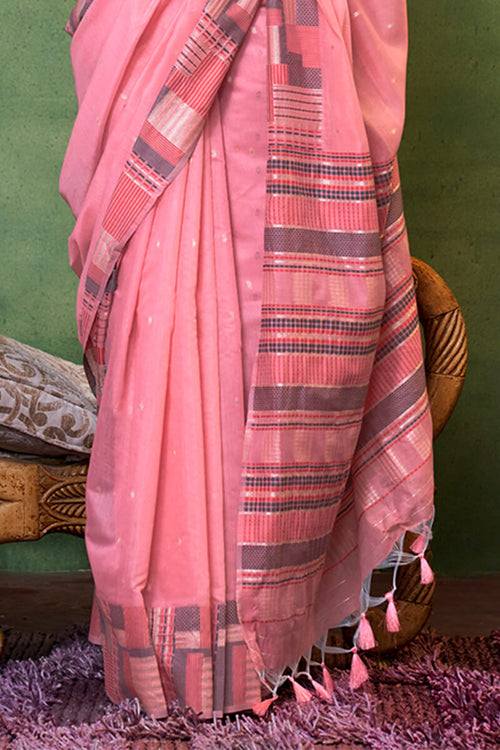 Load image into Gallery viewer, Flameboyant Pink Cotton Silk Saree With Fancifull Blouse Piece
