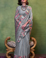 Entrancing Grey Cotton Silk Saree With Adoring Blouse Piece