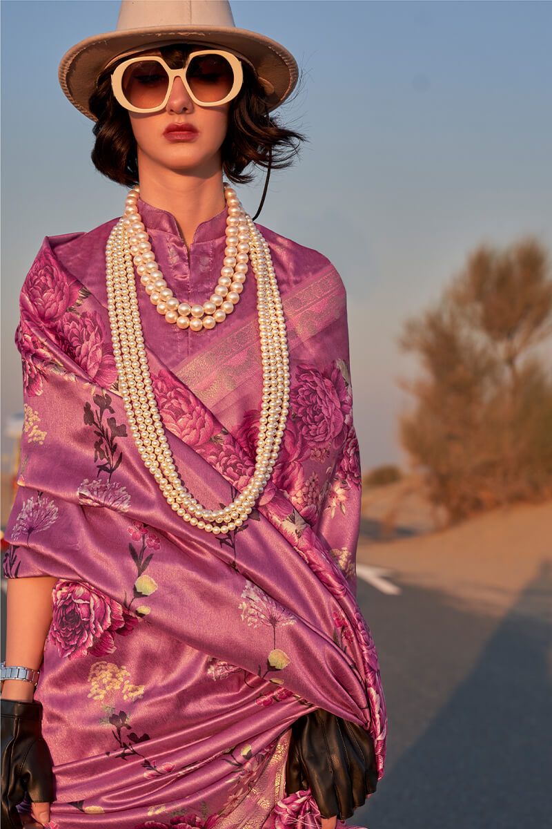 Amiable Purple Digital Printed Tussar Silk Saree With Seraglio Blouse Piece