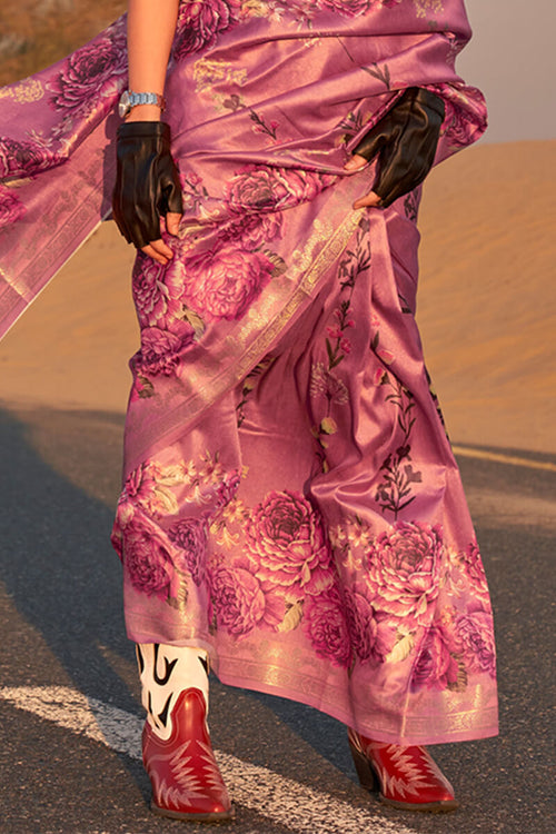 Load image into Gallery viewer, Amiable Purple Digital Printed Tussar Silk Saree With Seraglio Blouse Piece
