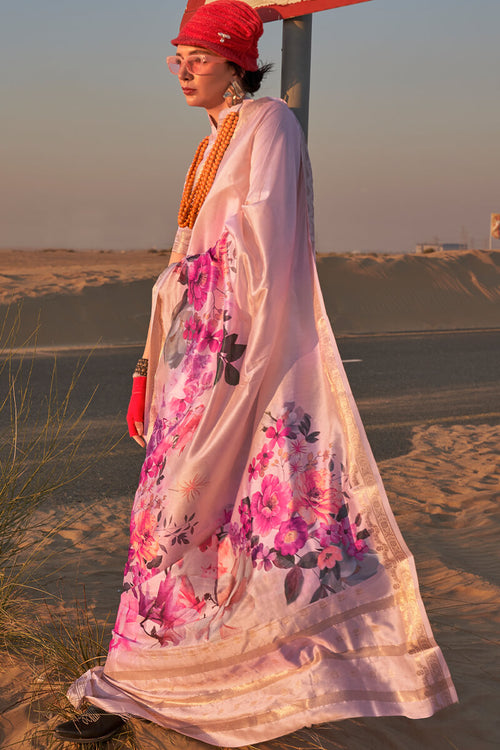 Load image into Gallery viewer, Murmurous Baby Pink Digital Printed Tussar Silk Saree With Elision Blouse Piece
