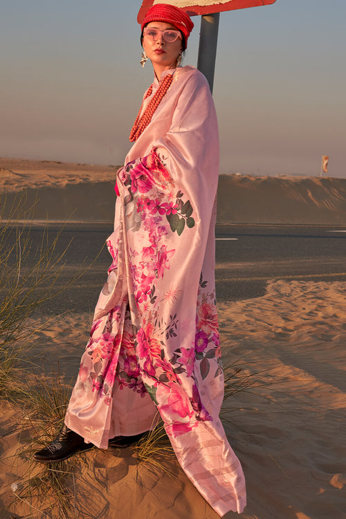 Load image into Gallery viewer, Murmurous Baby Pink Digital Printed Tussar Silk Saree With Elision Blouse Piece
