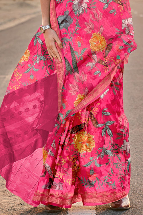 Load image into Gallery viewer, Brood Dark Pink Digital Printed Tussar Silk Saree With Divine Blouse Piece
