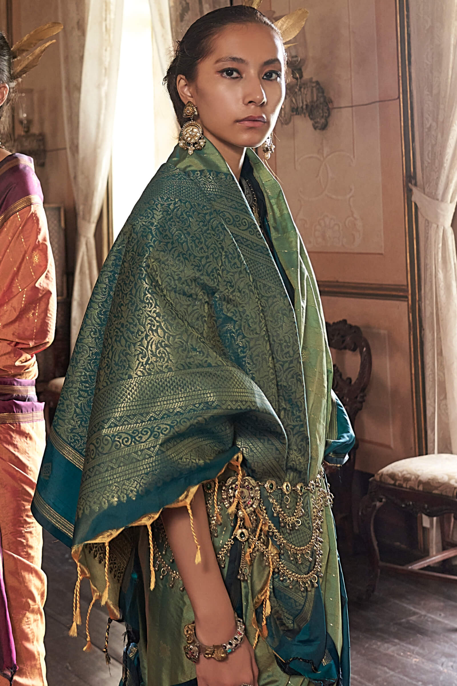 Alluring Green Banarasi Tussar Silk Saree With Surreptitious Blouse Piece