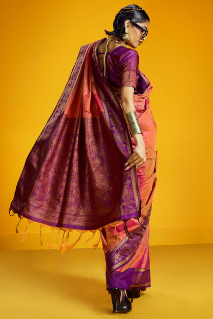 Charming Pink Pure Zari Weaving Banarasi Silk Saree With Tantalizing Blouse Piece