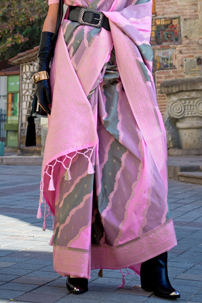 Pleasurable Baby Pink Soft Banarasi Silk Saree With Improbable Blouse Piece