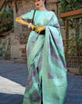 Prettiest Turquoise Soft Banarasi Silk Saree With Blooming Blouse Piece