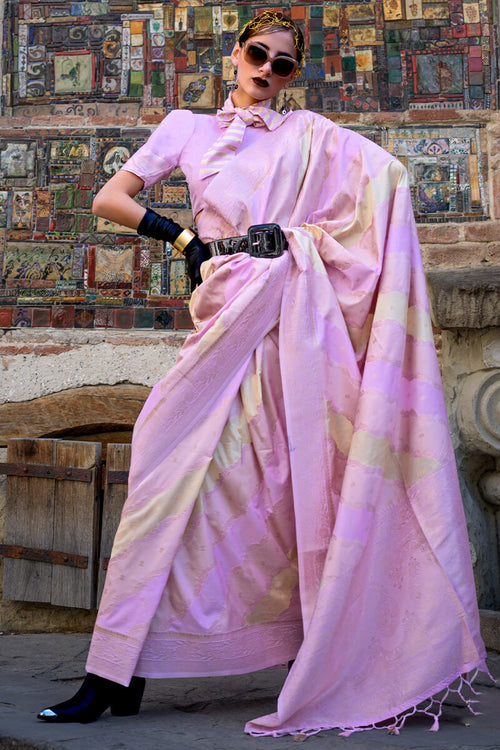 Load image into Gallery viewer, Capricious Lavender Soft Banarasi Silk Saree With Precious Blouse Piece
