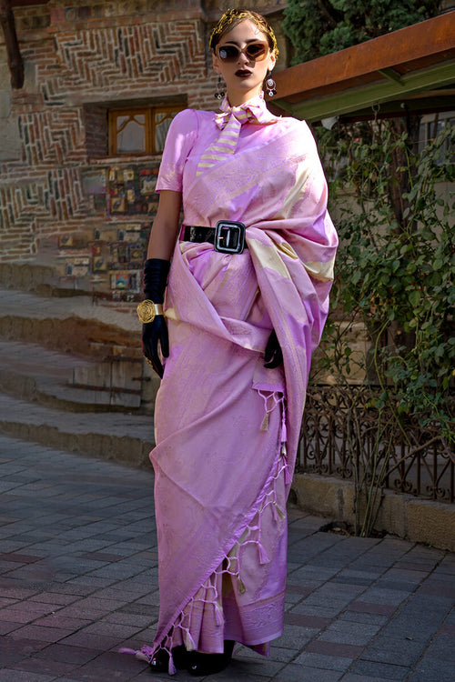 Load image into Gallery viewer, Capricious Lavender Soft Banarasi Silk Saree With Precious Blouse Piece
