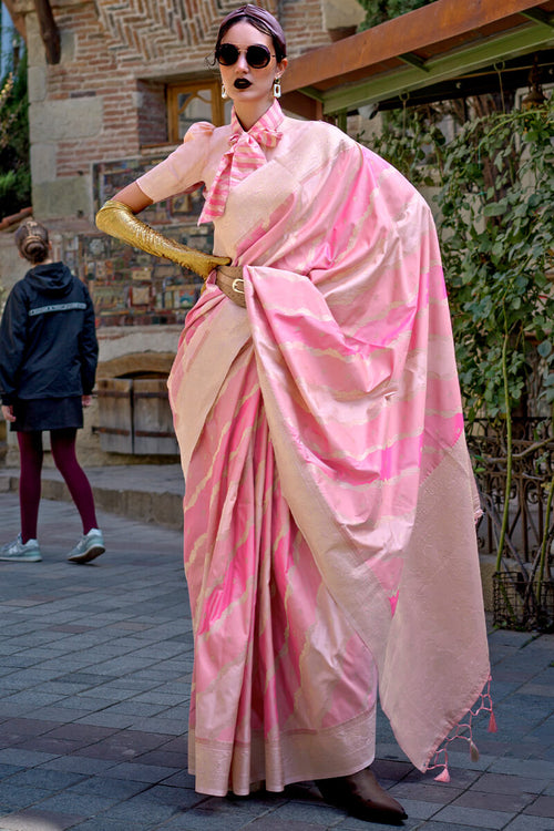 Load image into Gallery viewer, Elegant Baby Pink Soft Banarasi Silk Saree With Jazzy Blouse Piece
