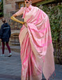 Elegant Baby Pink Soft Banarasi Silk Saree With Jazzy Blouse Piece