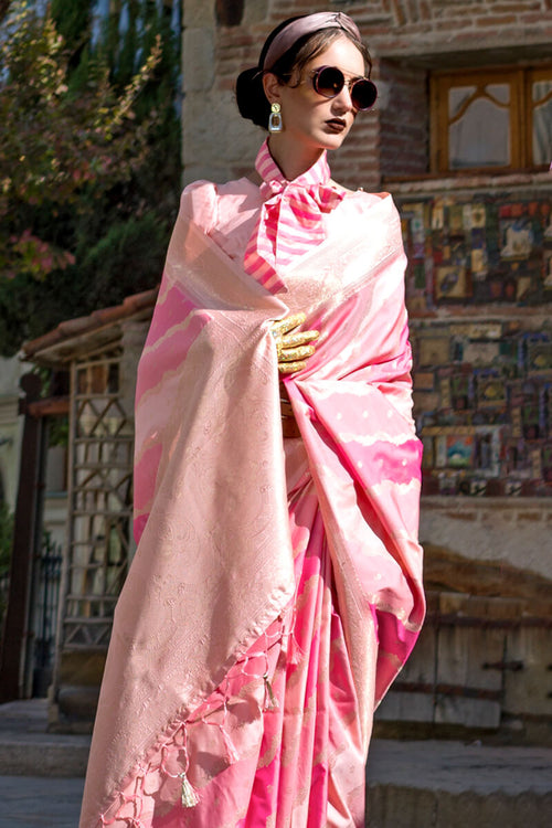 Load image into Gallery viewer, Elegant Baby Pink Soft Banarasi Silk Saree With Jazzy Blouse Piece
