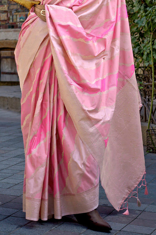 Load image into Gallery viewer, Elegant Baby Pink Soft Banarasi Silk Saree With Jazzy Blouse Piece
