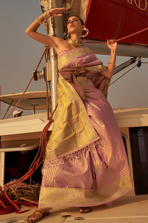 Load image into Gallery viewer, Ailurophile Baby Pink Soft Banarasi Silk Saree With Stunner Blouse Piece
