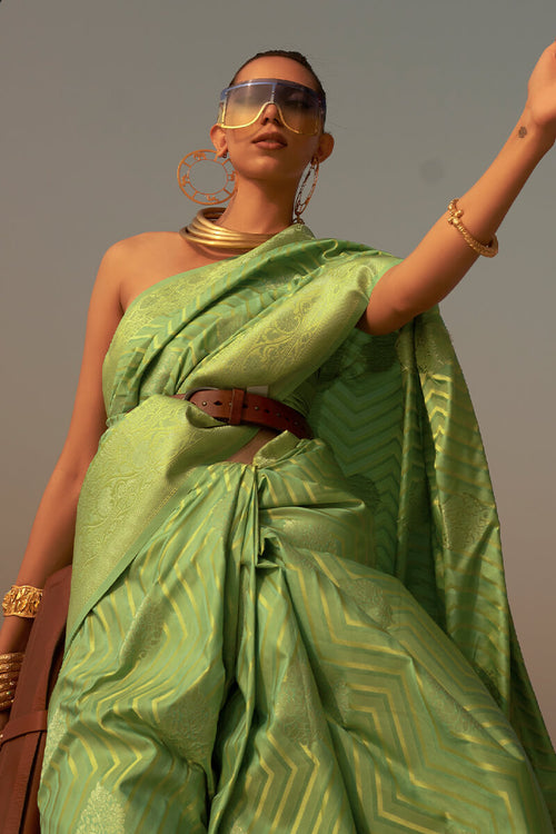 Load image into Gallery viewer, Desuetude Green Soft Banarasi Silk Saree With Ephemeral Blouse Piece
