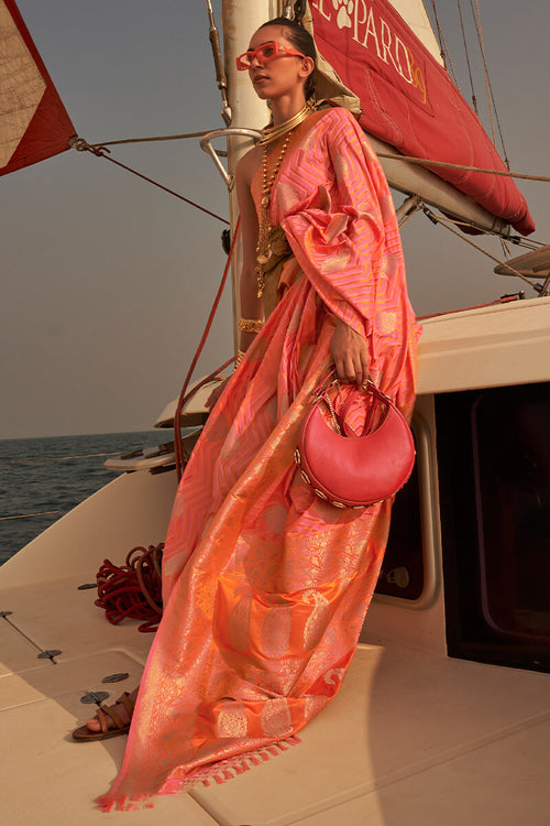 Load image into Gallery viewer, Serendipity Pink Soft Banarasi Silk Saree With Denouement Blouse Piece
