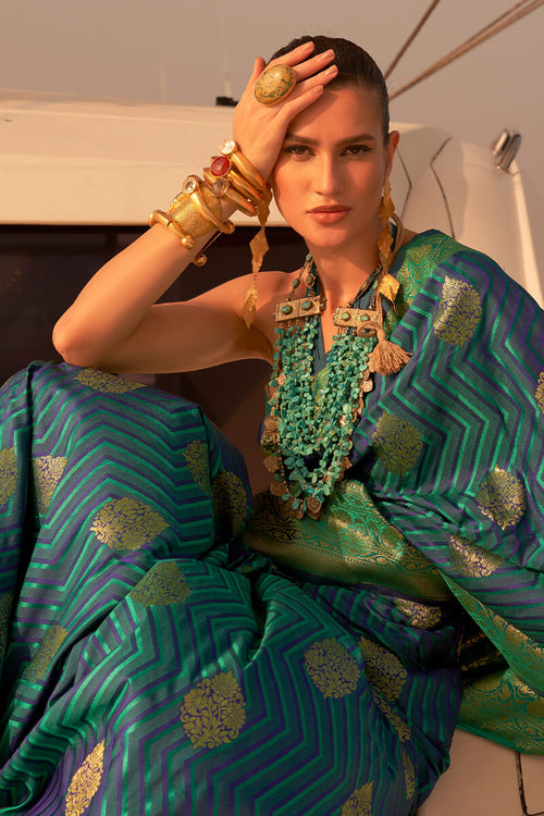 Load image into Gallery viewer, Fantabulous Rama Soft Banarasi Silk Saree With Incredible Blouse Piece
