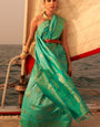 Devastating Sea Green Soft Banarasi Silk Saree With Sumptuous Blouse Piece