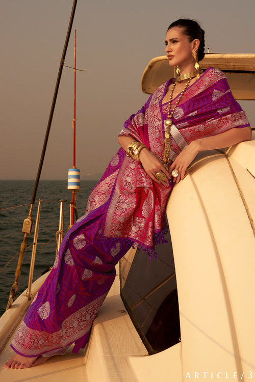 Load image into Gallery viewer, Confounding Purple Soft Banarasi Silk Saree With Amiable Blouse Piece
