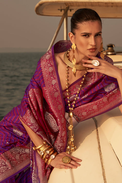 Load image into Gallery viewer, Confounding Purple Soft Banarasi Silk Saree With Amiable Blouse Piece
