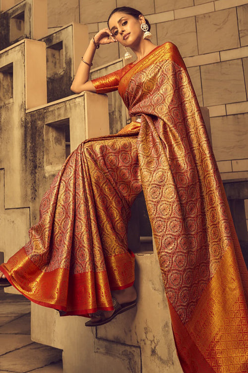 Load image into Gallery viewer, Extraordinary Red Soft Banarasi Silk Saree With Flaunt Blouse
