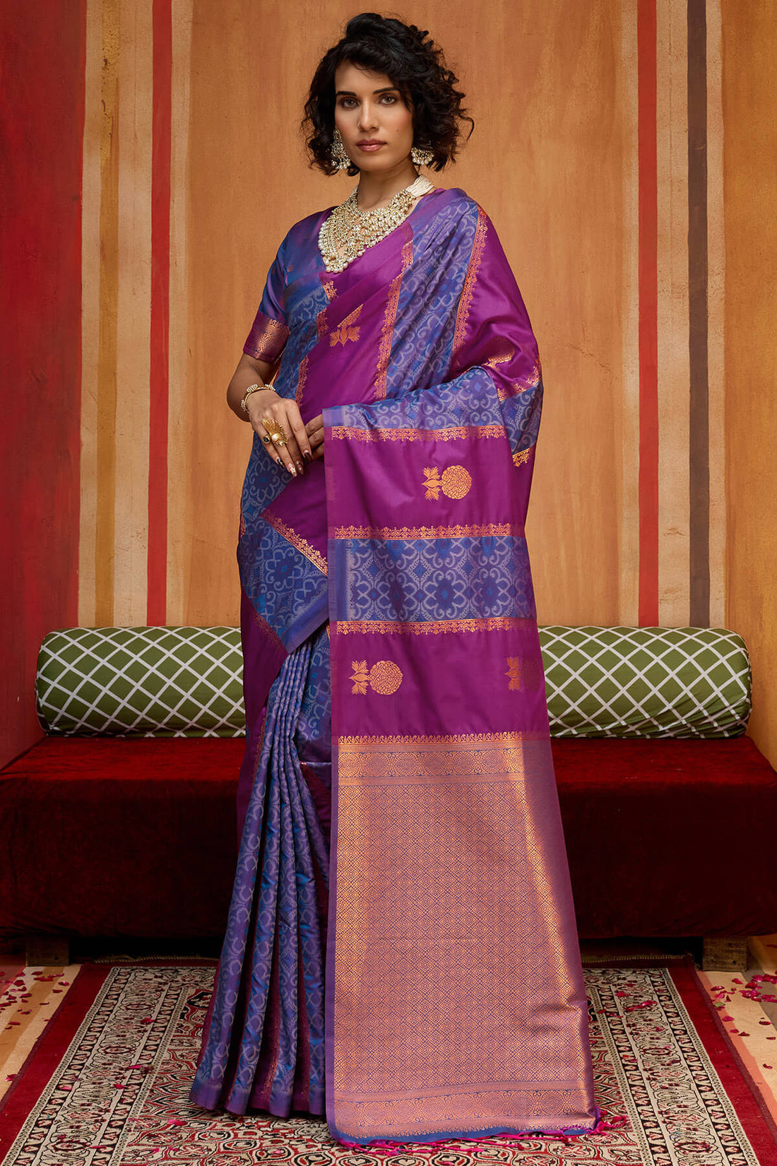 Profuse Wine Pure Zari Weaving Banarasi Silk Saree With Phenomenal Blouse Piece