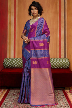 Profuse Wine Pure Zari Weaving Banarasi Silk Saree With Phenomenal Blouse Piece