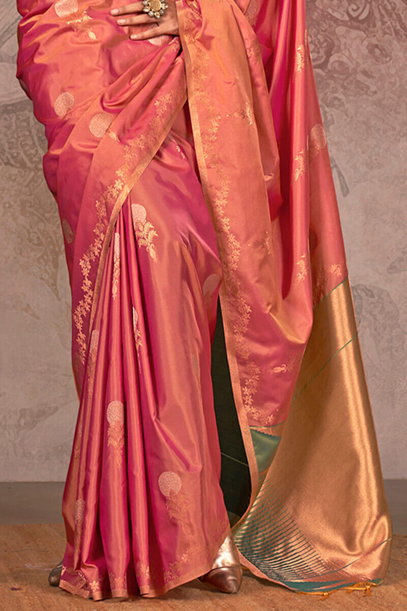 Exceptional Pink Two Tone Soft Banarasi Silk Saree With Nectarous Blouse