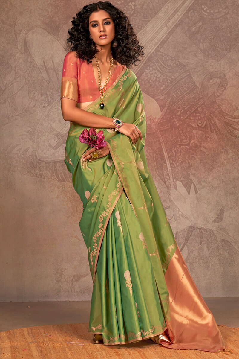 Beleaguer Green Two Tone Soft Banarasi Silk Saree With Resonant Blouse