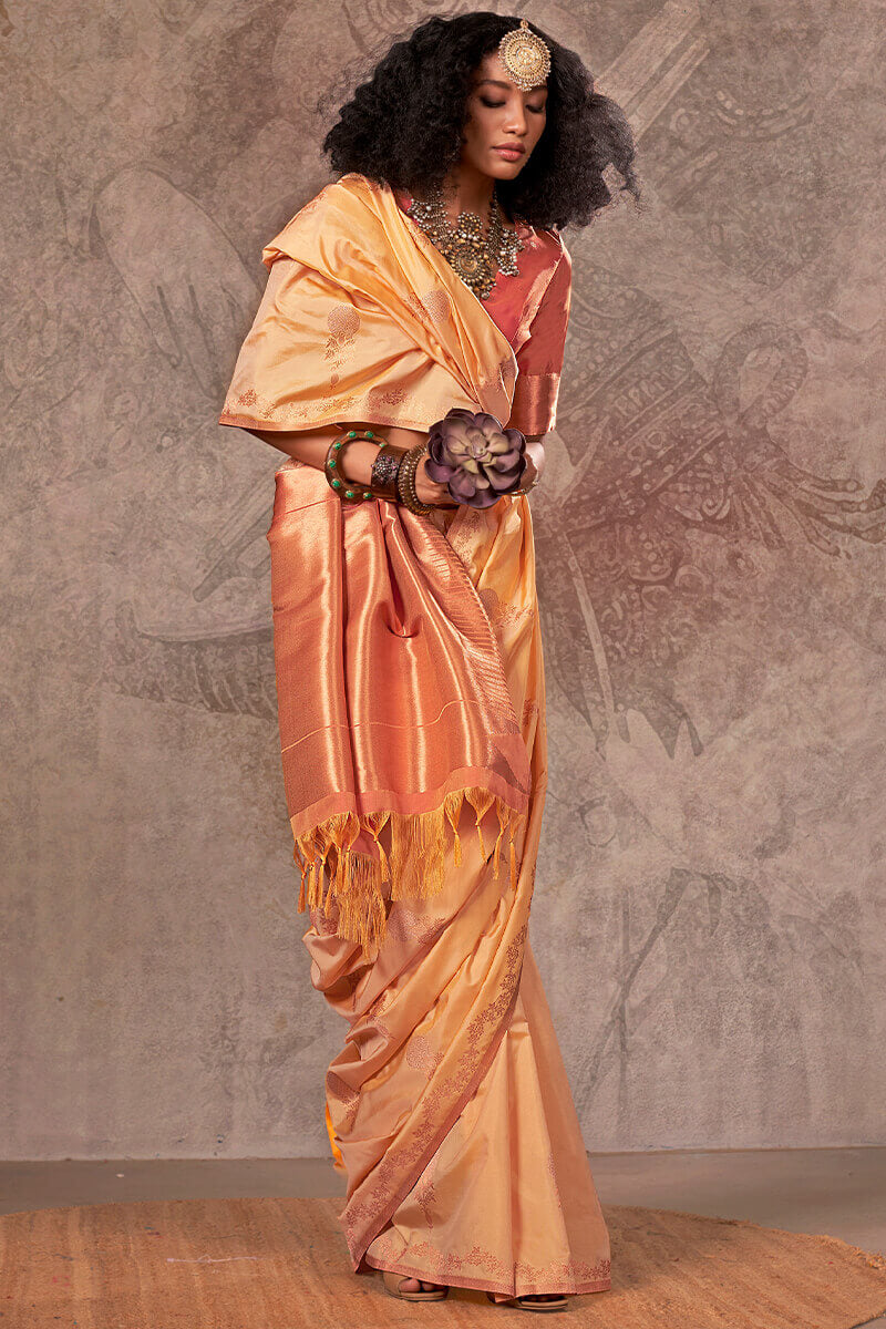 Resplendent Beige Two Tone Soft Banarasi Silk Saree With Desultory Blouse