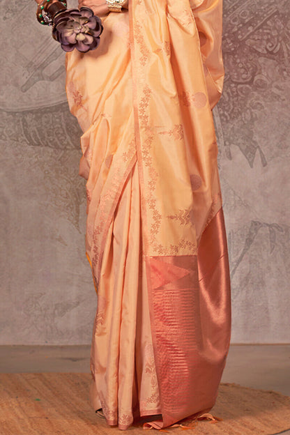 Resplendent Beige Two Tone Soft Banarasi Silk Saree With Desultory Blouse