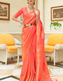 Attractive Orange Kanjivaram Silk Saree With Flamboyant Blouse Piece