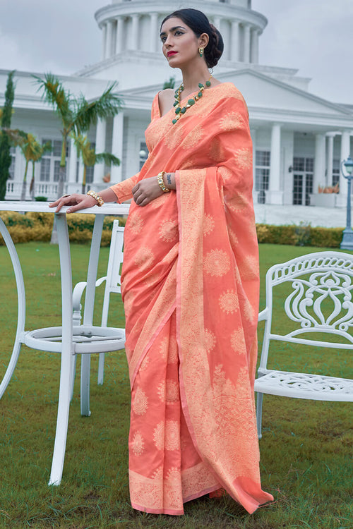 Load image into Gallery viewer, Admirable Peach Lucknowi Silk Saree With Inspiring Blouse Piece
