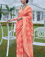 Admirable Peach Lucknowi Silk Saree With Inspiring Blouse Piece