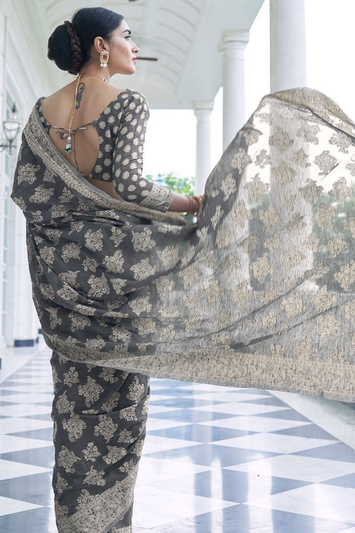 Load image into Gallery viewer, Excellent Grey Lucknowi Silk Saree With Epiphany Blouse Piece
