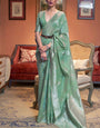 Trendy Green Cotton Silk Saree With Amazing Blouse Piece