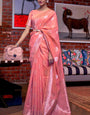 Dazzling Pink Cotton Silk Saree With Eye-catching Blouse Piece