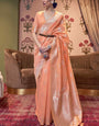 Ravishing Orange Cotton Silk Saree With Flamboyant Blouse Piece