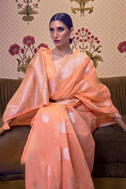 Load image into Gallery viewer, Ravishing Orange Cotton Silk Saree With Flamboyant Blouse Piece
