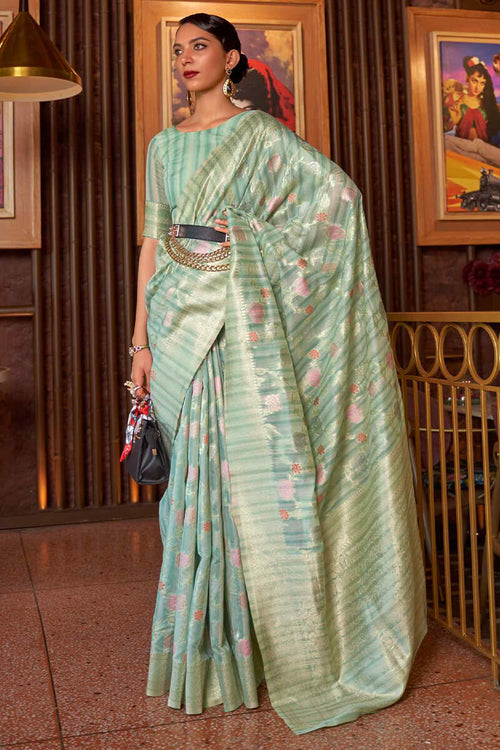 Load image into Gallery viewer, Amazing Pista Cotton Silk Saree With Adorning Blouse Piece
