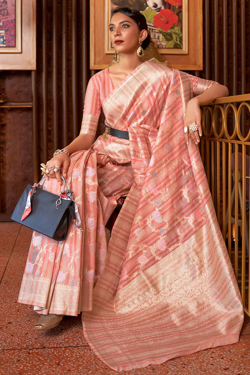 Designer Pink Cotton Silk Saree With Adorable Blouse Piece