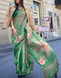 Petrichor Green Organza Silk Saree With Sumptuous Blouse Piece