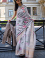 Petrichor Grey Organza Silk Saree With Sumptuous Blouse Piece