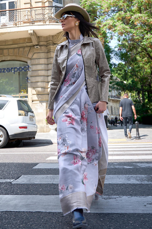 Load image into Gallery viewer, Petrichor Grey Organza Silk Saree With Sumptuous Blouse Piece
